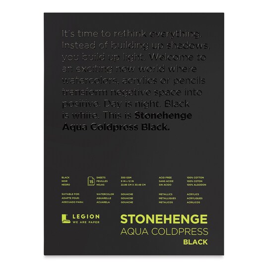 Legion Stonehenge Aqua Black Watercolor Paper Pad - 9" x 12", Cold Press, 15 Sheets